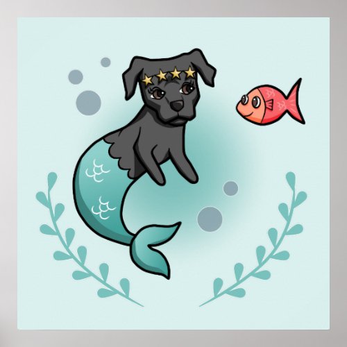 Mermaid Dog MerDog Cute Nursery Room Poster