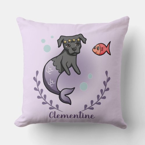 Mermaid Dog Merdog Princess  Add Your Name Throw Pillow