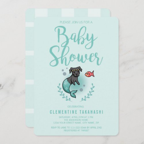 Mermaid Dog Mint Baby Shower Invitation