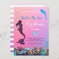 Mermaid & Dolphin Under the Sea Birthday Party Invitation