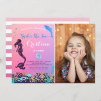 Mermaid & Dolphin Under the Sea Birthday Photo Invitation