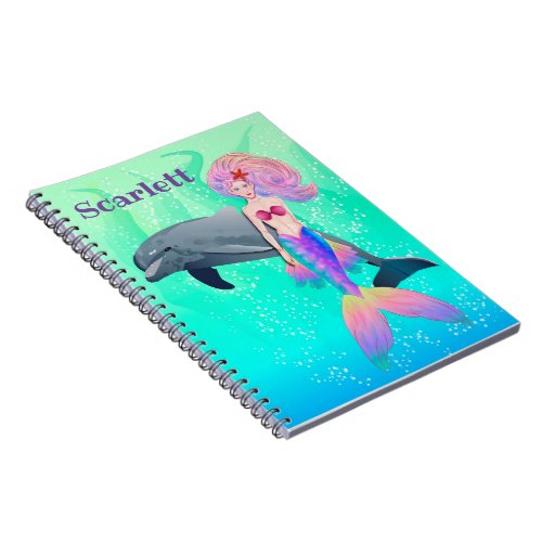 Mermaid  Dolphin Underwater Watercolor Painting N Notebook