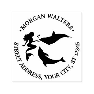 Mermaid, Dolphins Silhouette Name Return Address Self-inking Stamp
