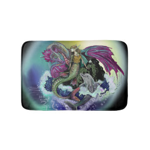 Mermaid, Dragon,&Dolphin Bathroom Mat