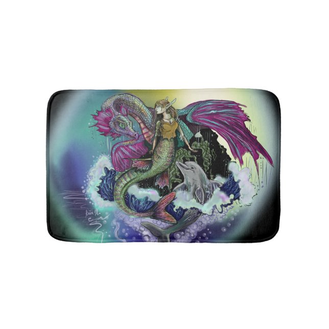Mermaid, Dragon,&Dolphin Bathroom Mat (Front)