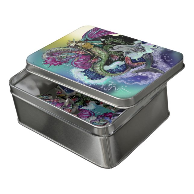 Mermaid, Dragon,&Dolphin Jigsaw Puzzle (Lid Open)