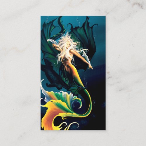 Mermaid Dragon Fantasy Blue Business Card