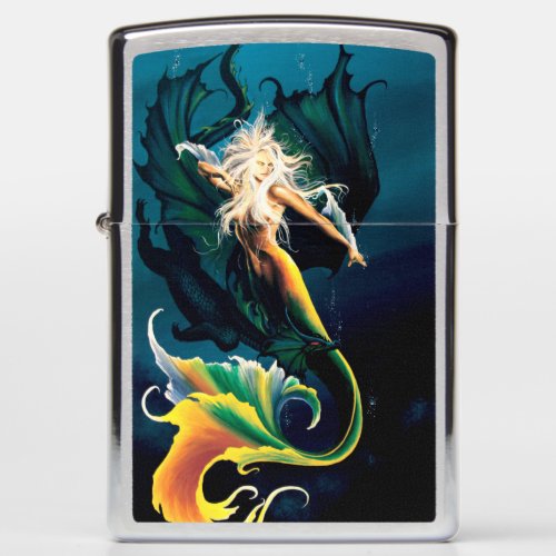 Mermaid Dragon Fantasy Blue Zippo Lighter