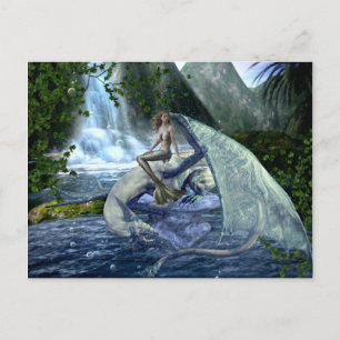 Mermaid Dragon Fantasy Waterfall Landscape Postcard