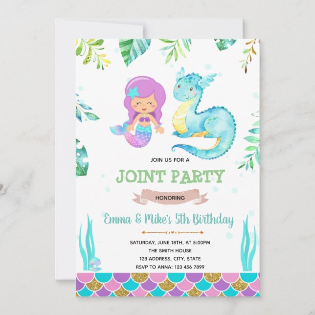 Mermaid dragon party invitation (Front)