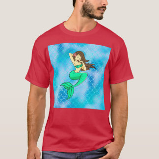 Mermaid Drawing on Blue Scales T-Shirt