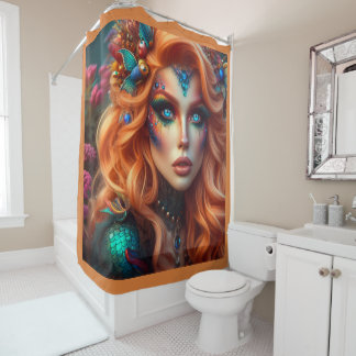 Mermaid drawing shower curtain