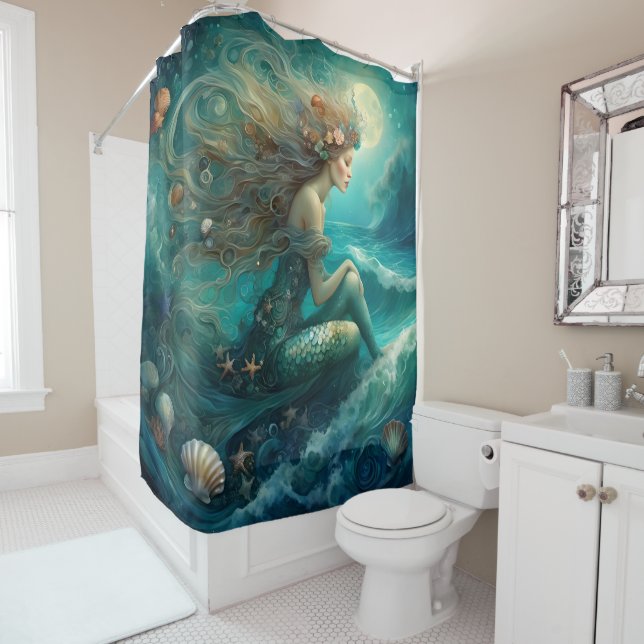 Mermaid drawing shower curtain (In Situ)