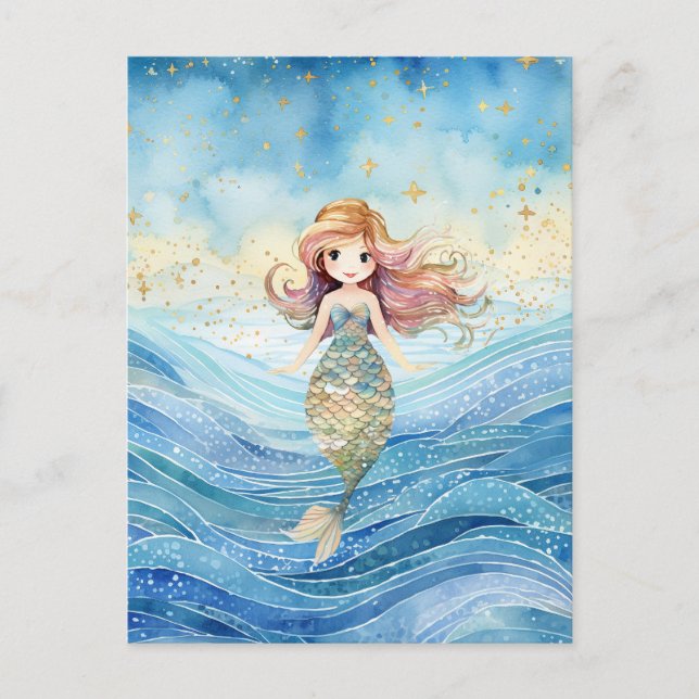 Mermaid Dreams Illustration Ocean  Holiday Postcard (Front)