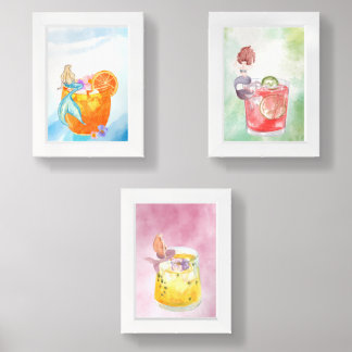 Mermaid Drinks Wall Art Set of 3