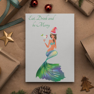 Mermaid Eat Drink and Be Merry Christmas Holiday Card