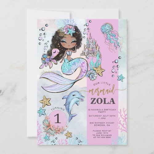 Mermaid Editable Under The Sea 1st Birthday  Invitation