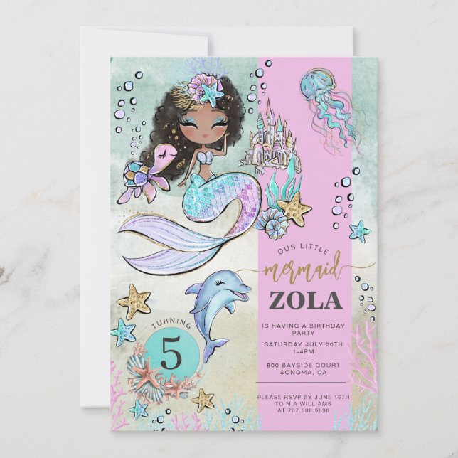 Mermaid Editable Under The Sea 5th Birthday  Invitation (Front)