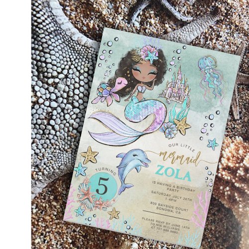 Mermaid Editable Under The Sea 5th Birthday  Invitation