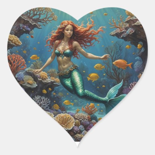 Mermaid enjoying the reef heart sticker