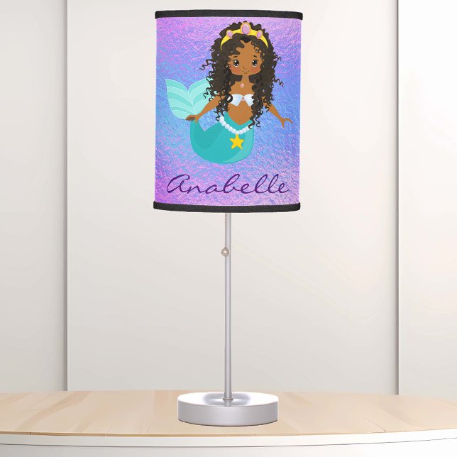 Mermaid Ethnic African American  Personalized Table Lamp (Creator Uploaded)