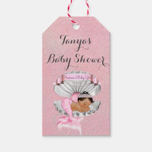 Mermaid Ethnic Baby Girl Pink Shell Pearls Gift Tags