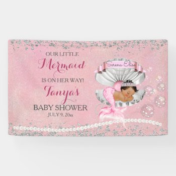 Mermaid Ethnic Baby Pink Clam Shell Pearls Banner by nawnibelles at Zazzle