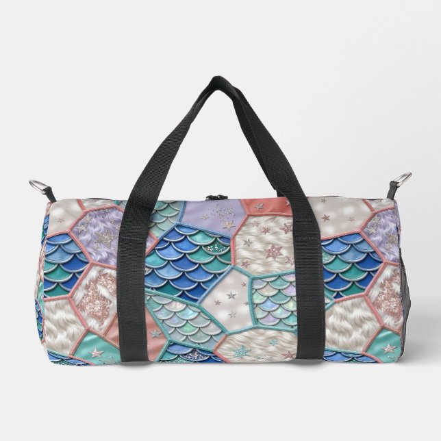 Mermaid Fairytale Faux Patchwork Duffel Bag (Front)