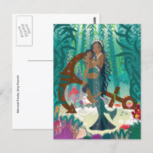 Mermaid Family (brown skin and eyes) Postcard