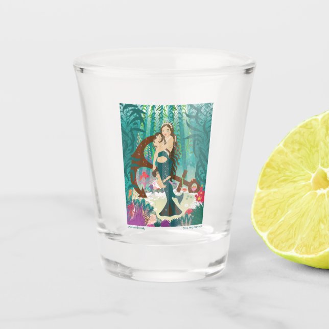 Mermaid Family (brunettes) Shot Glass (Front)
