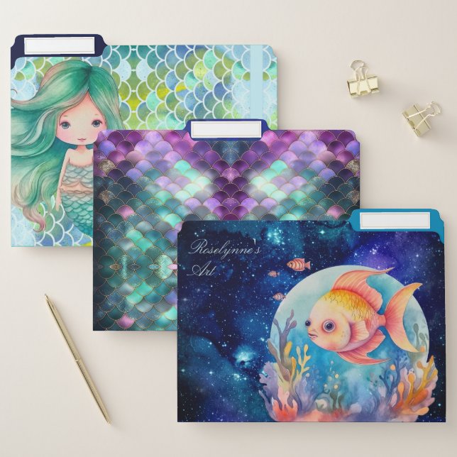Mermaid fans artsy unique file folder (Set)