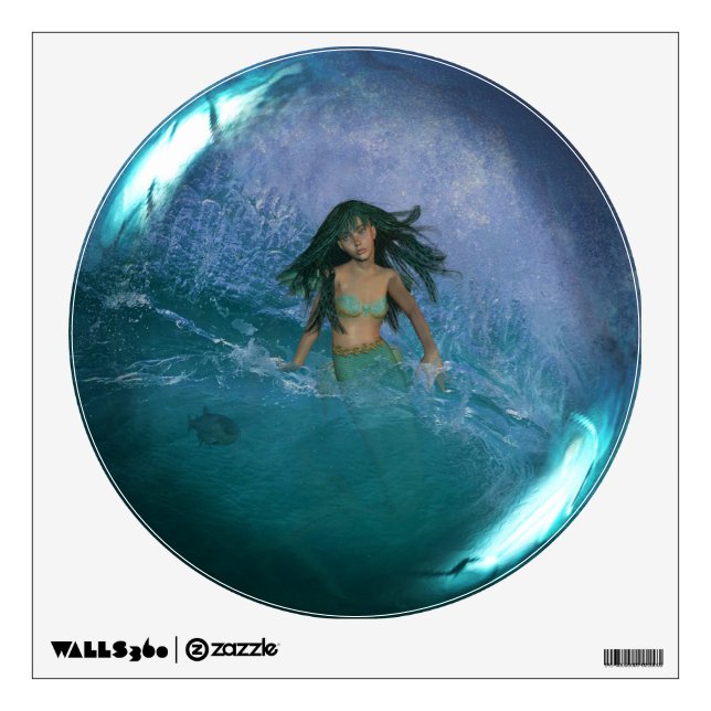 Mermaid Fantasy Art Glass Sphere Wall Decal (Front)