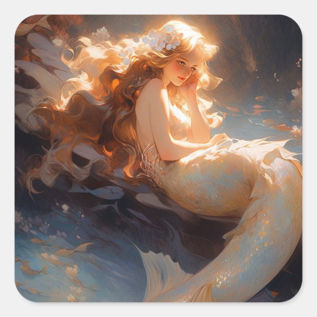 Mermaid Fantasy Art Square Sticker (Front)