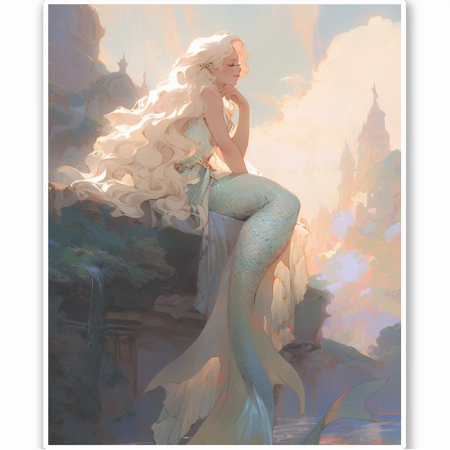 Mermaid Fantasy Art Sticker (Front)