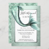 Mermaid Fantasy Baby Shower | Sage Green Luster Invitation