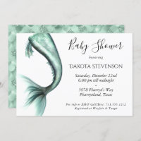 Mermaid Fantasy Baby Shower | Sage Mint Green Invitation