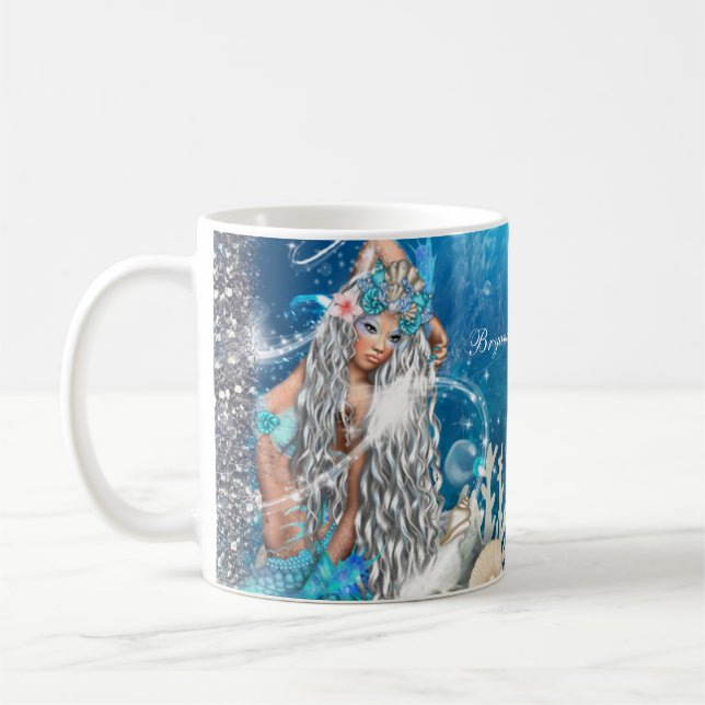 Mermaid Fantasy Blonde Enchanted Beach Coffee Mug (Left)