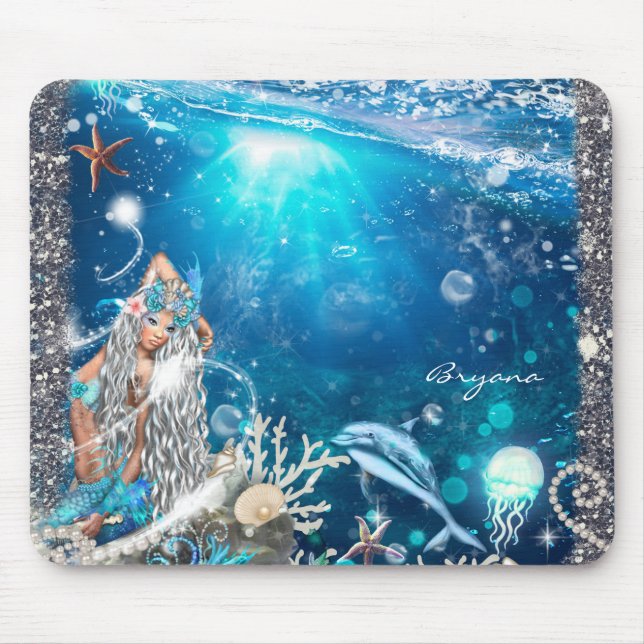 Mermaid Fantasy Blonde Enchanted Beach Computer Mouse Pad (Front)