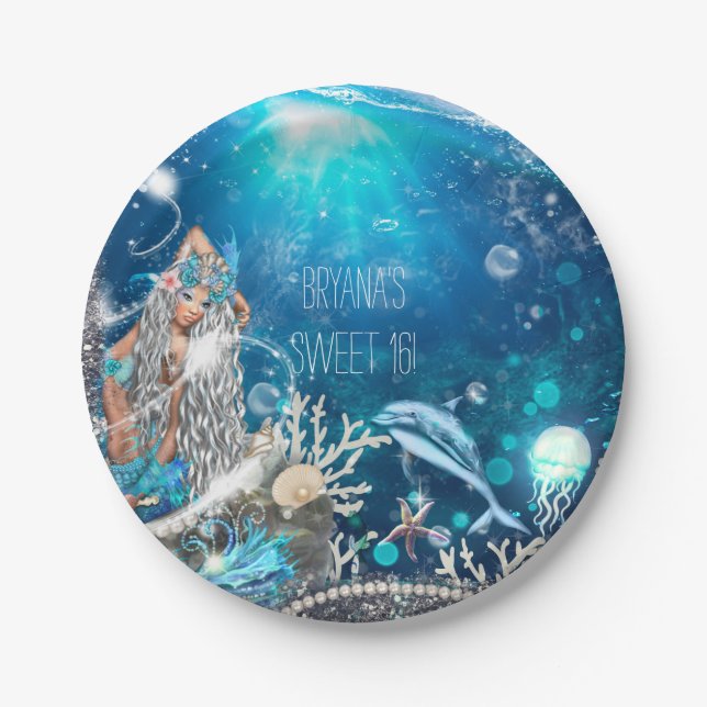 Mermaid Fantasy Blonde Enchanted Beach Party Paper Plates (Front)