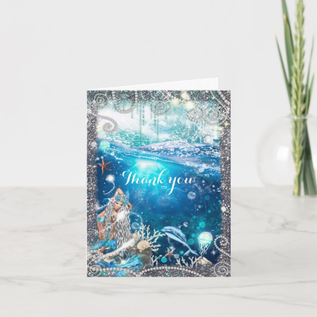 Mermaid Fantasy Blonde Enchanted Beach Thank You Card (Front)