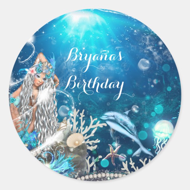 Mermaid Fantasy Blonde Enchanted Party Favor Classic Round Sticker (Front)