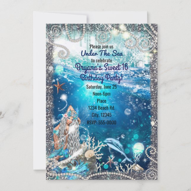 Mermaid Fantasy Blonde Enchanted Sea Sweet 16 Invitation (Front)