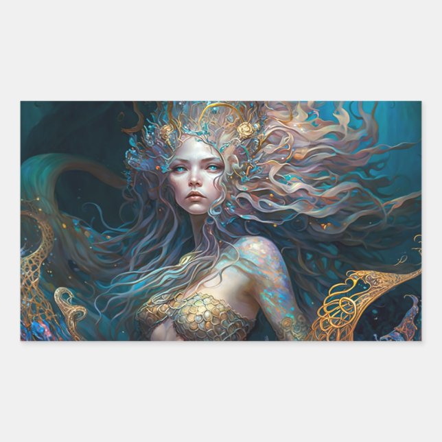 Mermaid Fantasy Dreams Rectangular Sticker (Front)