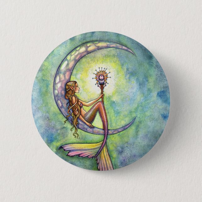 Mermaid Fantasy Fairy Art by  Molly Harrison Pinback Button (Front)