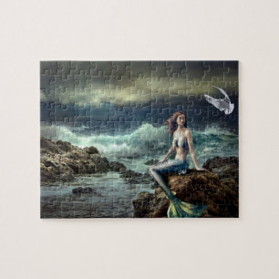 Mermaid Fantasy Ocean Seascape Waves Beach Jigsaw Puzzle