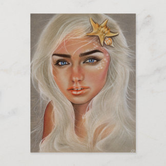 Mermaid fantasy portrai starfish postcard