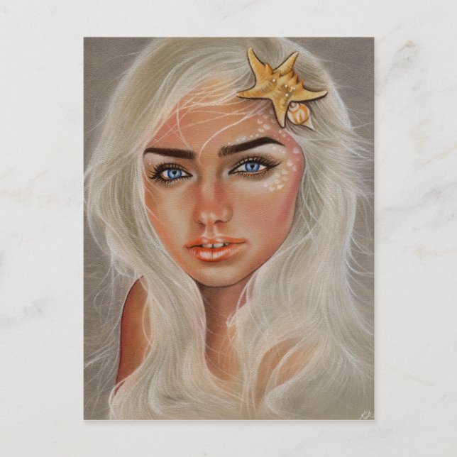 Mermaid fantasy portrai starfish postcard (Front)