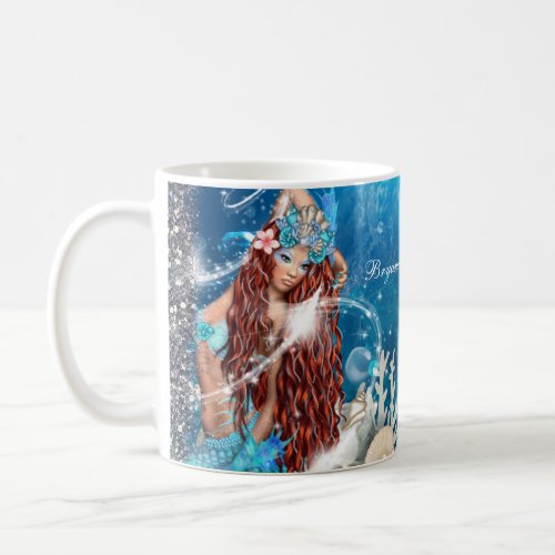 Mermaid Fantasy Red Head Enchanted Beach Coffee Mug