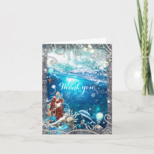 Mermaid Fantasy Red Head Enchanted Fantasy Letterpress Thank You Card