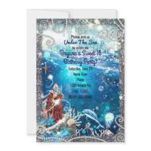 Mermaid Fantasy Red Head Enchanted Sea Sweet 16 Invitation